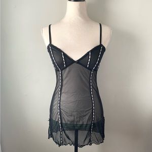 Vintage Y2K H&M Sheer Black Chemise with Ribbon and Ruffle Accents